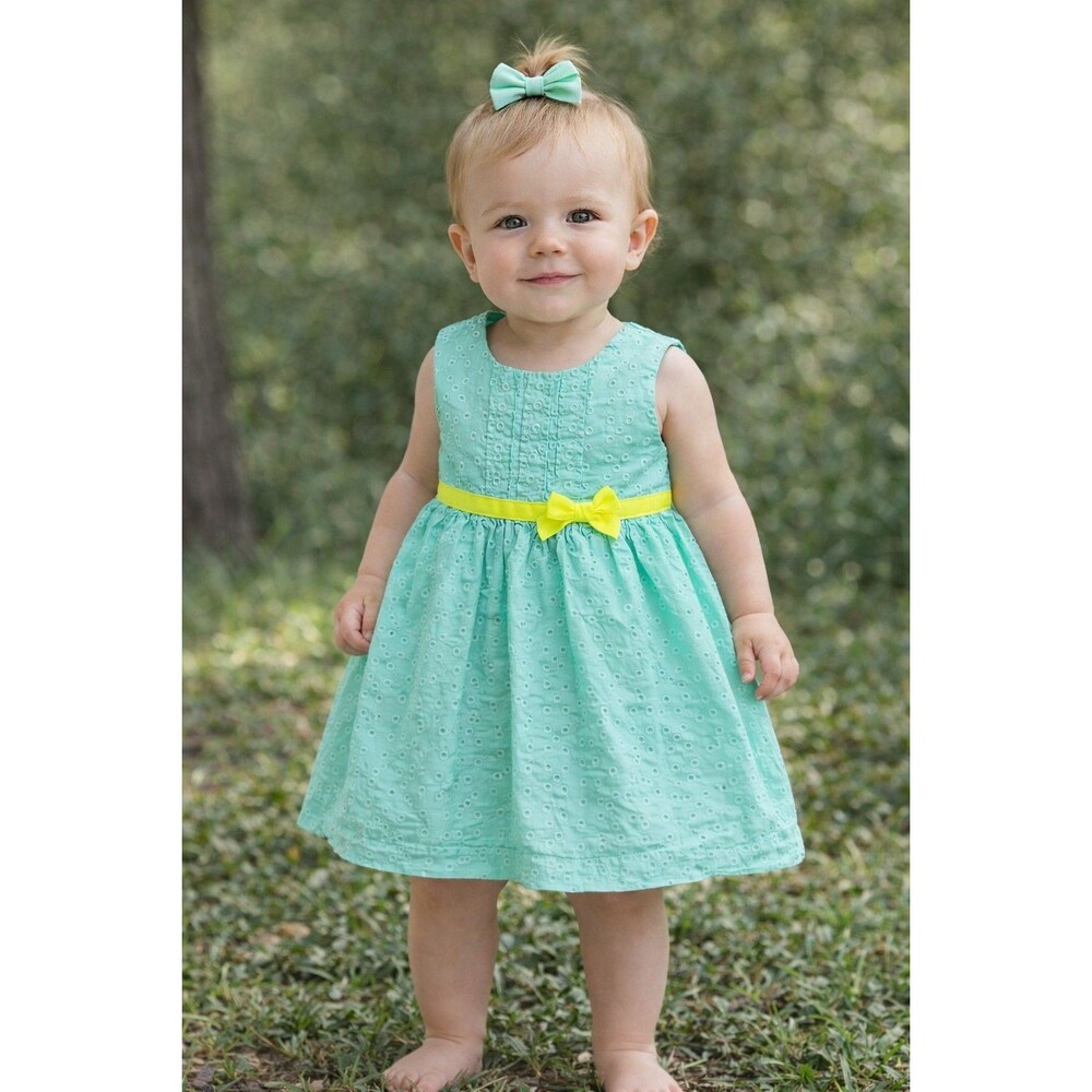 Dress Size 6 Months Girls Carters Green eyelet sleeveless infant wear Baby